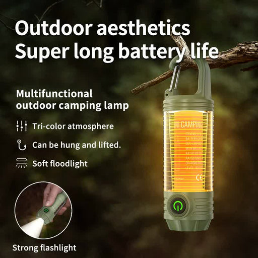 Danoz Camping - Green Portable Outdoor Camping Light with 6 Modes & Keychain Hook - Multi - Source Mini Flashlight, IPX4 Waterproof - Buy 1 Get 1 Free! - danozdirect