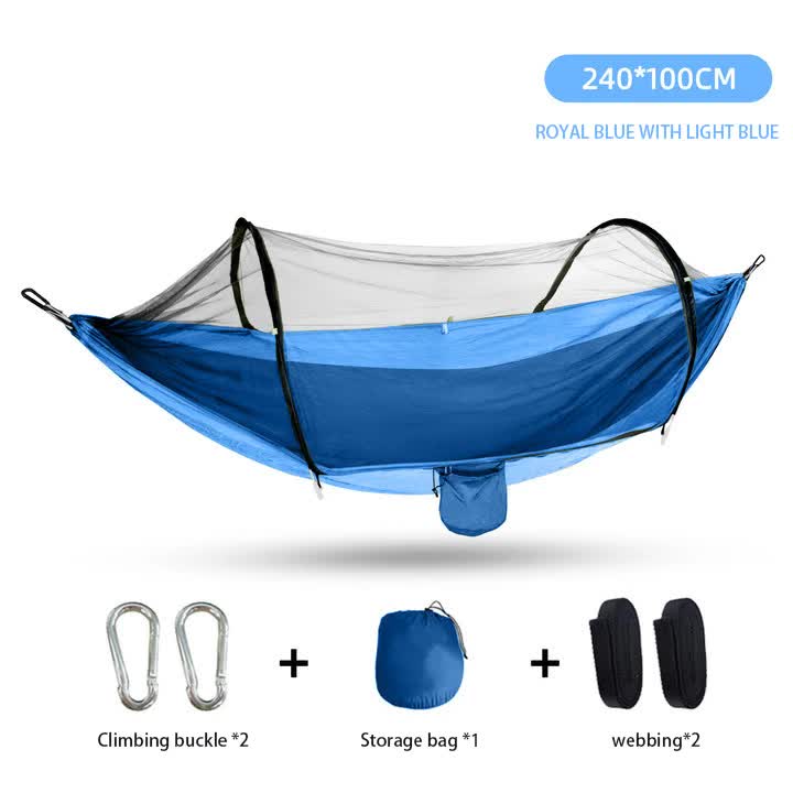 Danoz Camping - Outdoor Camping Hammock with Mosquito Net - 240x100cm Lightweight Portable Hammock Single Blue - danozdirect