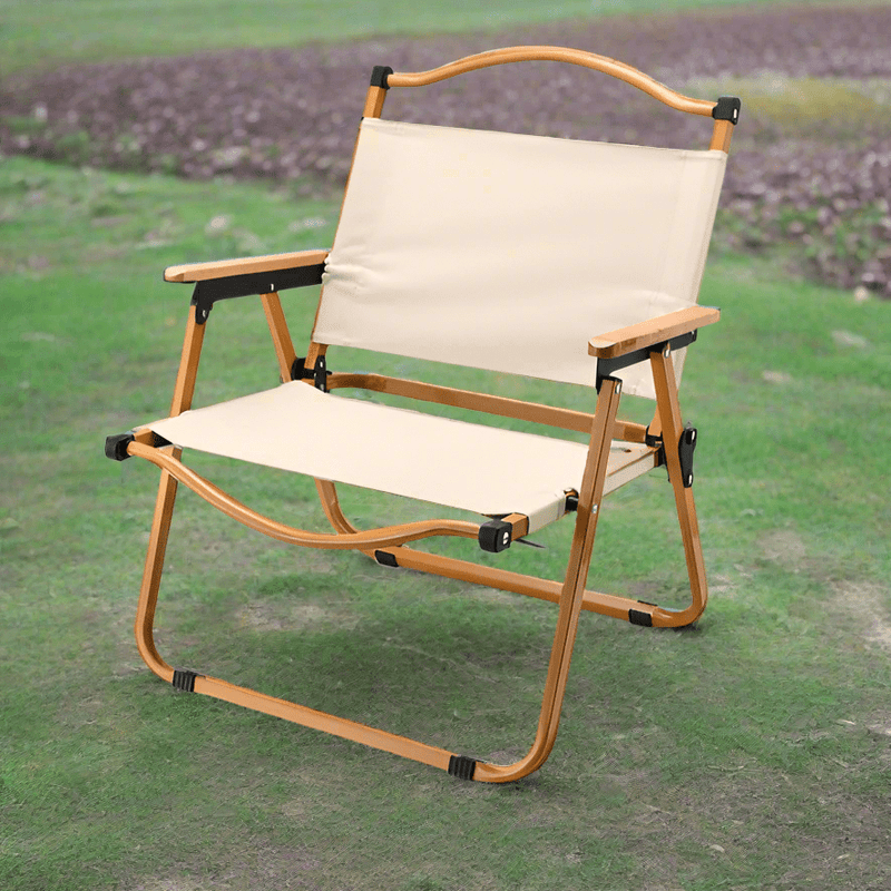 Danoz Camping Portable Cryt Chair in khaki is built tough with carbon steel, making it perfect for your outdoor escapades. - danozdirect