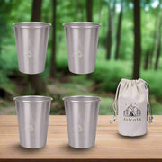 Danoz Camping - Silver 304 Stainless Steel Camping Cup - 350ml Outdoor Drinkware(Set of 4 with Bag) - danozdirect