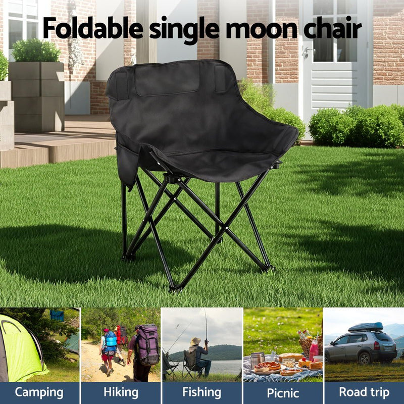 Danoz Camping - Weisshorn Folding Camping Moon Chair Portable Seat Weight Capacity 120KG Black - danozdirect