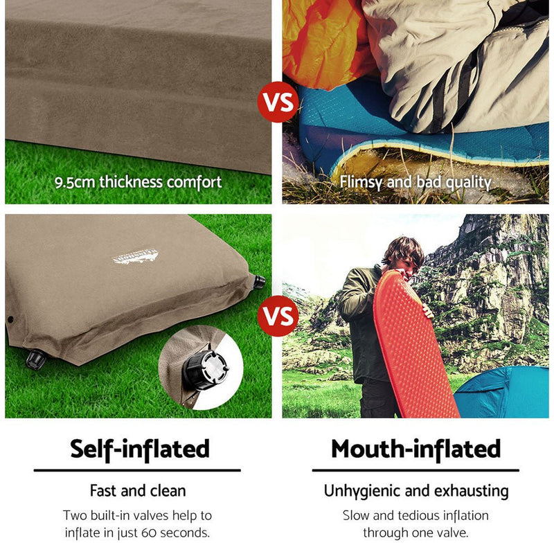 Danoz Camping - Weisshorn Self Inflating Mattress Camping Sleeping Mat Air Bed Single Coffee - danozdirect