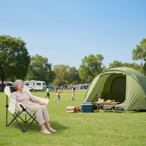 Danoz Camping - White Outdoor Folding Camping Chair – Portable Lounge Chair, Lightweight Beach Chair, Fishing Stool, and Picnic Seat, Perfect for Outdoor Adventures - danozdirect