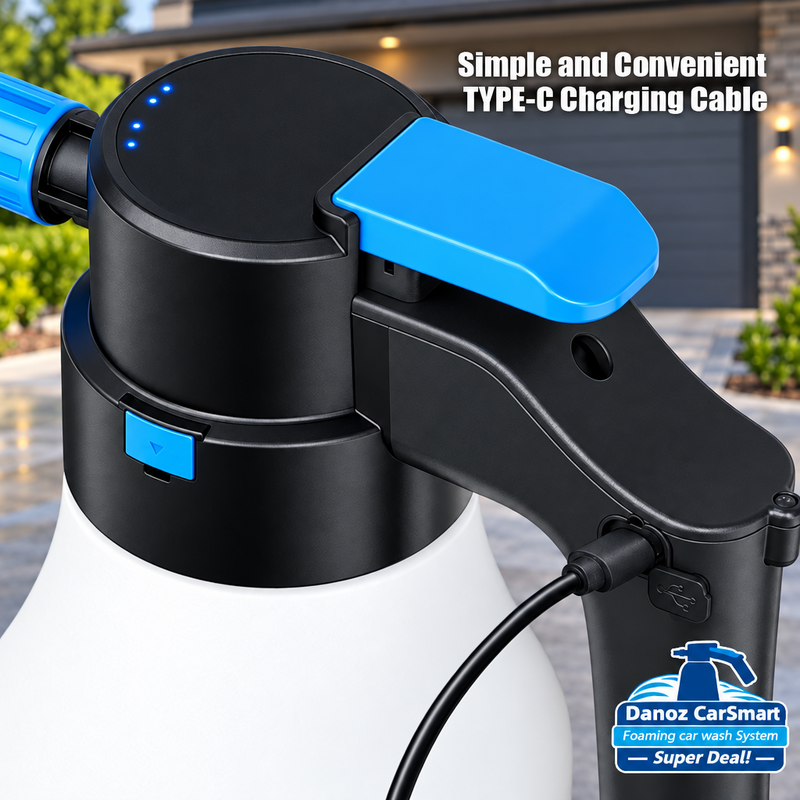 Danoz CarSmart Type-C charging close-up with home garage background and Super Deal logo