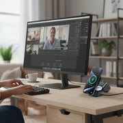 Danoz ChargeSmart 3 in 1 Foldable Wireless Charging Stand Black with retractable USB cable - danozdirect