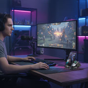 Danoz ChargeSmart 3 in 1 Foldable Wireless Charging Stand Black with retractable USB cable - danozdirect