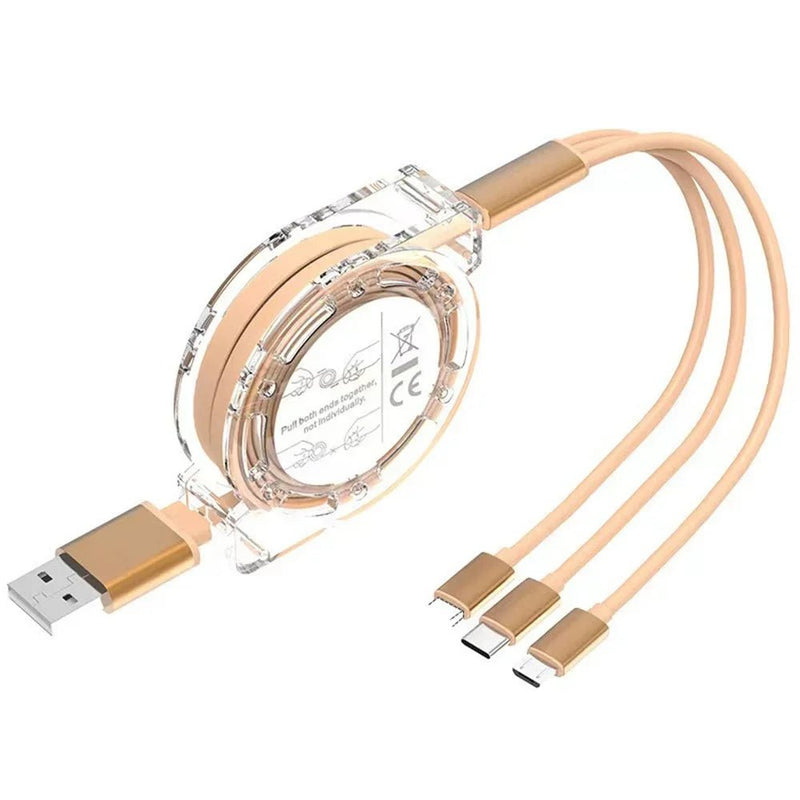 Danoz ChargeSmart - 3 - in - 1 Retractable Data USB Cable Fast Charging For iPhone Type - C Micro USB - Buy 1 Get 1 Free! - danozdirect