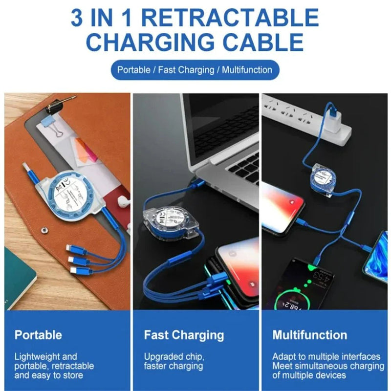 Danoz ChargeSmart - 3 - in - 1 Retractable Data USB Cable Fast Charging For iPhone Type - C Micro USB - Buy 1 Get 1 Free! - danozdirect