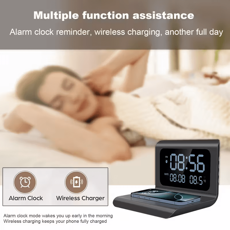 Danoz SmartCharge 3-in-1 Bedside Wireless Charging Station with Display Clock - danozdirect