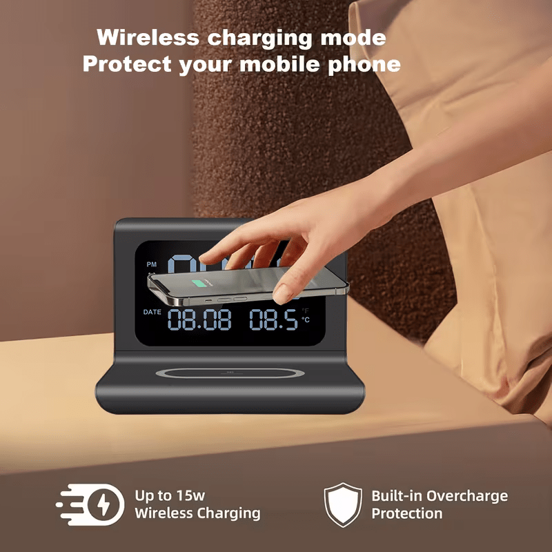 Danoz SmartCharge 3-in-1 Bedside Wireless Charging Station with Display Clock - danozdirect