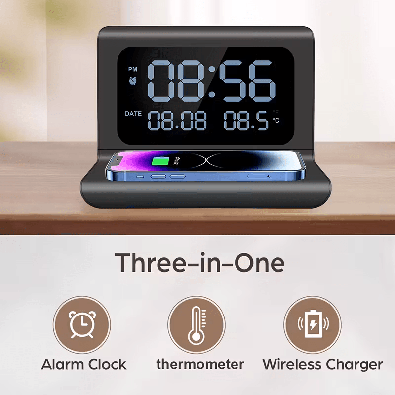 Danoz SmartCharge 3-in-1 Bedside Wireless Charging Station with Display Clock - danozdirect