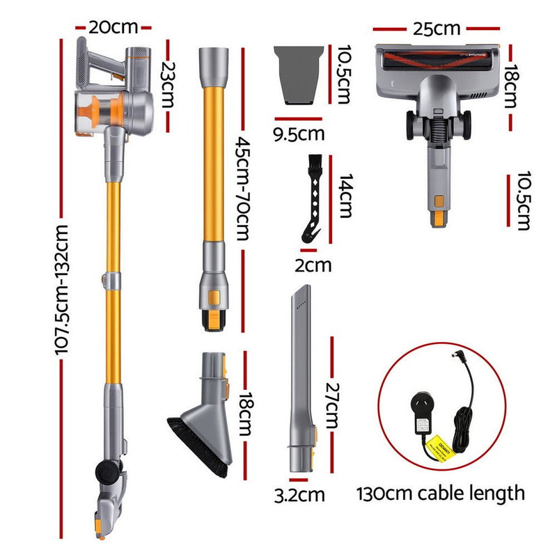 Danoz Cleaning - Devanti 300W Stick Vacuum Cleaner Cordless Self - Standing Golden - danozdirect