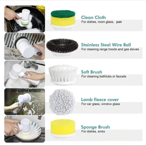 Danoz Cleaning - Electric Spin Scrubber,Bathroom Cleaning Brush Power Scrubber with 5 Replaceable Brush Heads - Incl. Delivery - danozdirect