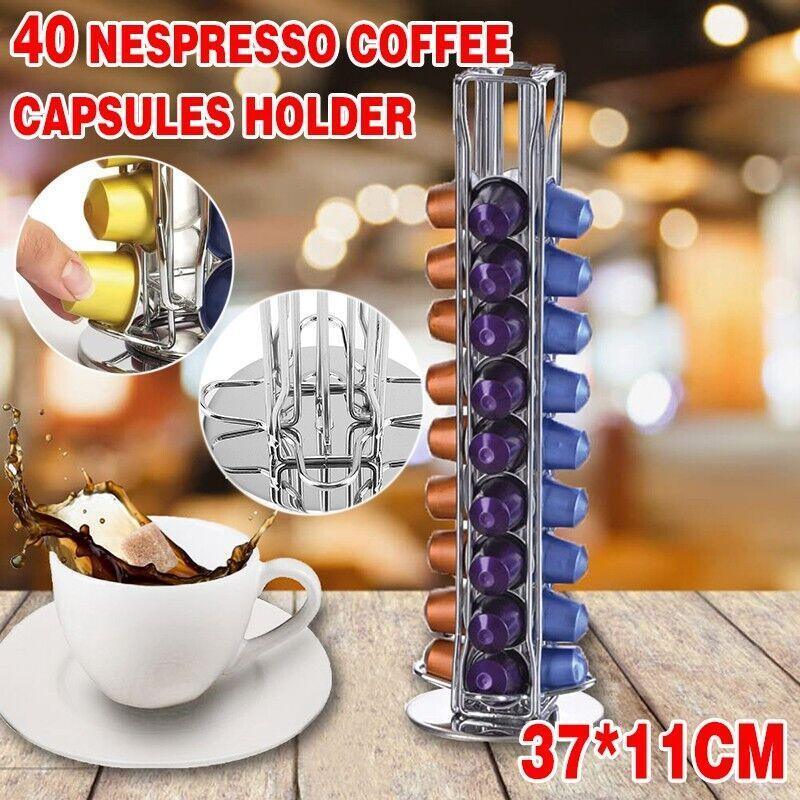 Danoz Coffee - 40 Capsules Rotating Coffee Pod Holder Rack for Nespresso Chrome Countertop Stand - danozdirect