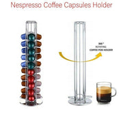 Danoz Coffee - 40 Capsules Rotating Coffee Pod Holder Rack for Nespresso Chrome Countertop Stand - danozdirect