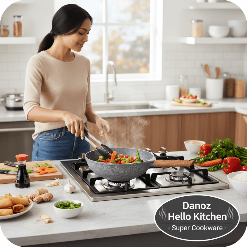 Danoz CookSmart 🧑‍🍳🥘Hello Kitchen Non - stick Ultra Marble Wok - 28cm - Super Quality - 5 Years Warranty! - danozdirect