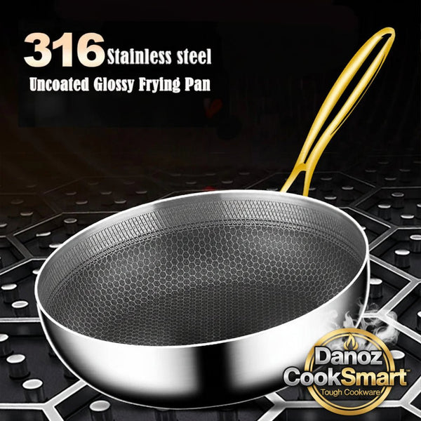 Danoz CookSmart - Honeycomb 316 Stainless Steel Frying Pan Wok Non - stick Cooking - Gas Stove Pot Induction General Saucepan Kitchen Cookware - danozdirect