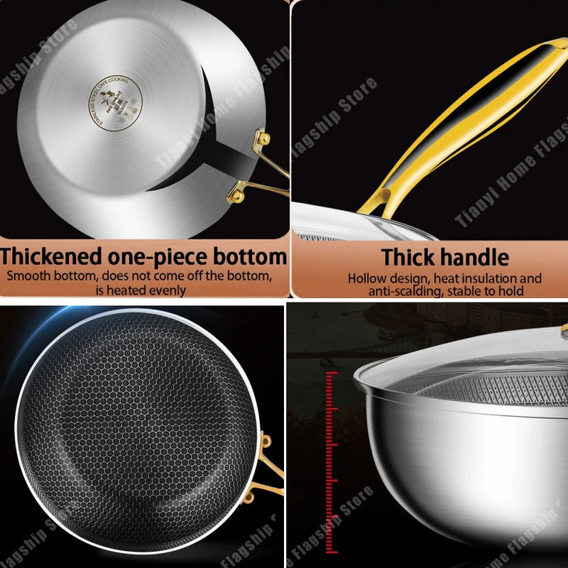 Danoz CookSmart - Honeycomb 316 Stainless Steel Frying Pan Wok Non - stick Cooking - Gas Stove Pot Induction General Saucepan Kitchen Cookware - danozdirect