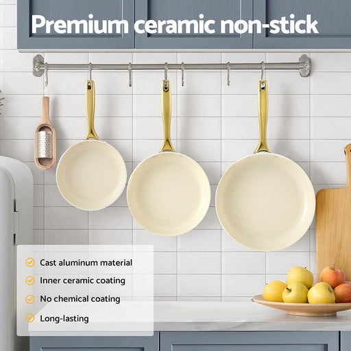 Danoz Cookware - 5 - star Chef Frying Pan 3PCS Shades Frypan Set Ceramic Coating Multi Color - danozdirect