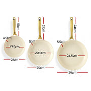 Danoz Cookware - 5 - star Chef Frying Pan 3PCS Shades Frypan Set Ceramic Coating Multi Color - danozdirect