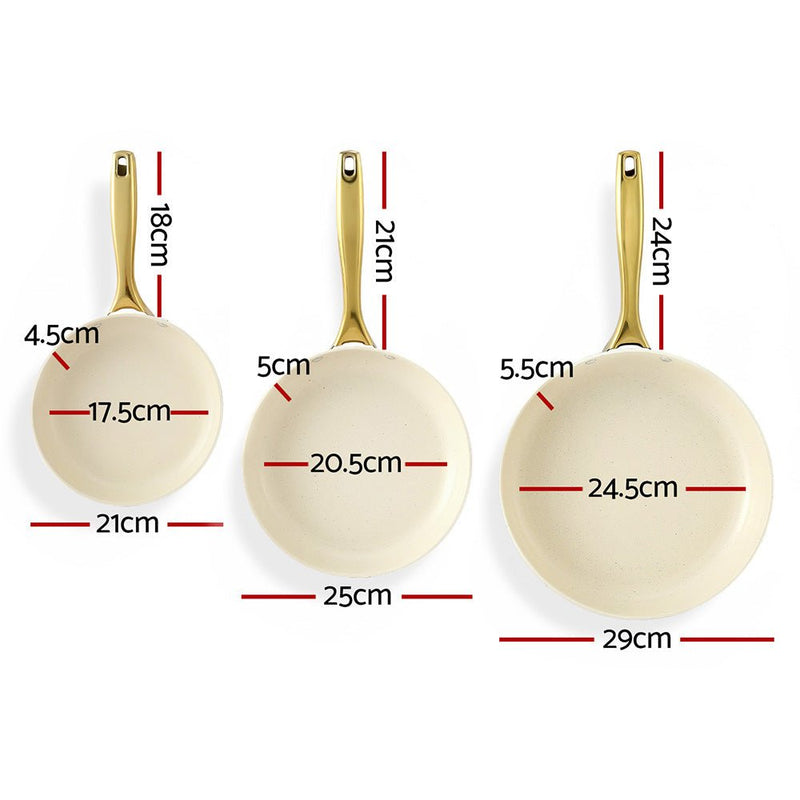 Danoz Cookware - 5 - star Chef Frying Pan 3PCS Shades Frypan Set Ceramic Coating Multi Color - danozdirect