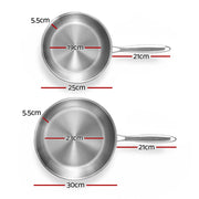 Danoz Cookware - 5 - star Chef Frying Pan Stainless Steel Uncoated Twin Frypan Set 25/30cm Silver - danozdirect