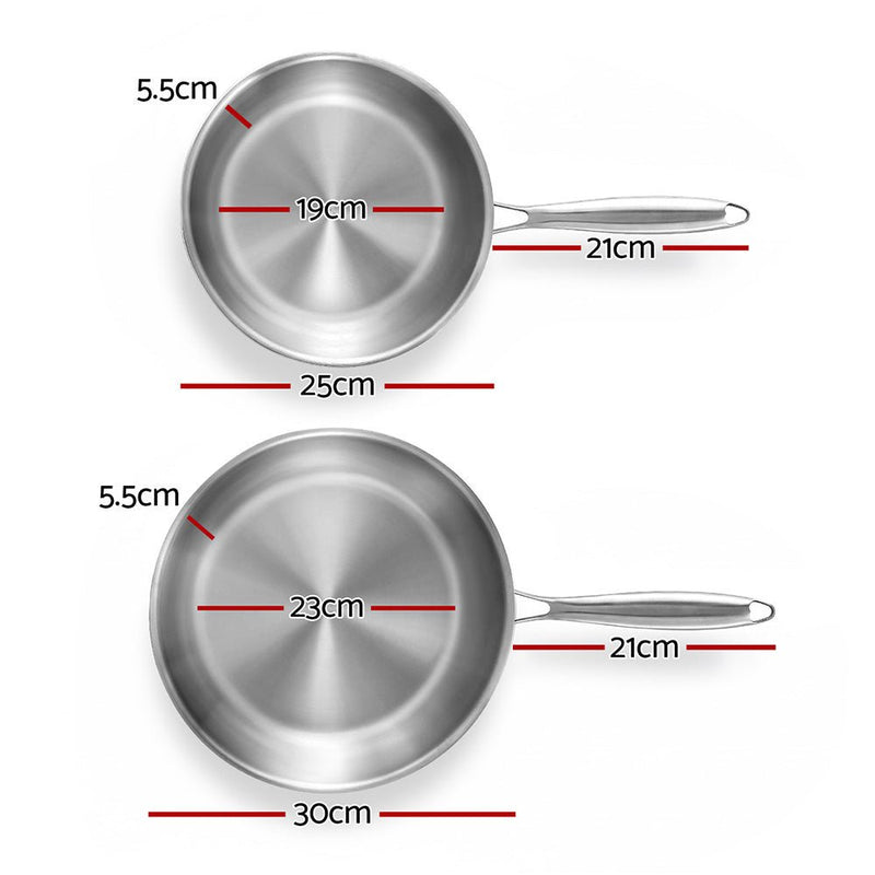 Danoz Cookware - 5 - star Chef Frying Pan Stainless Steel Uncoated Twin Frypan Set 25/30cm Silver - danozdirect