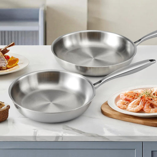 Danoz Cookware - 5 - star Chef Frying Pan Stainless Steel Uncoated Twin Frypan Set 25/30cm Silver - danozdirect