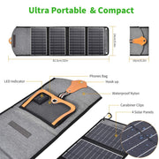 Danoz Direct - 22W Portable Waterproof Foldable Solar Panel Charger (Dual USB Ports) - danozdirect