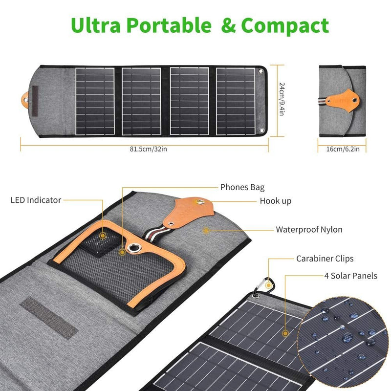 Danoz Direct - 22W Portable Waterproof Foldable Solar Panel Charger (Dual USB Ports) - danozdirect