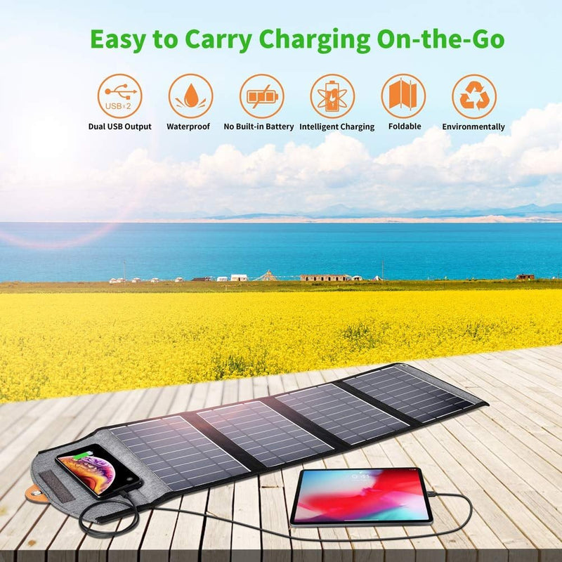 Danoz Direct - 22W Portable Waterproof Foldable Solar Panel Charger (Dual USB Ports) - danozdirect