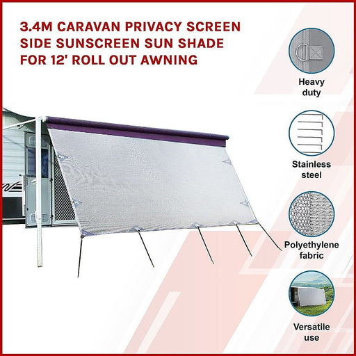 Danoz Direct - 3.4m Caravan Privacy Screen Side Sunscreen Sun Shade for 12' Roll Out Awning - danozdirect