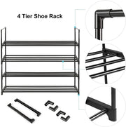 Danoz Direct - 4 - Tier Stainless Steel Shoe Rack Storage Organizer to Hold up to 20 Pairs of Shoes (80cm, Black) - danozdirect