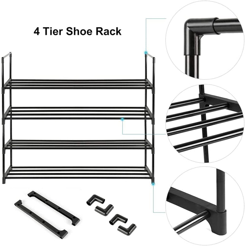 Danoz Direct - 4 - Tier Stainless Steel Shoe Rack Storage Organizer to Hold up to 20 Pairs of Shoes (80cm, Black) - danozdirect