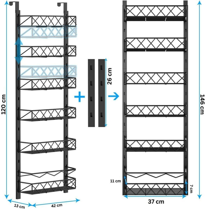 Danoz Direct - 6 Tier Adjustable Baskets Over Door Pantry Organiser for Home Kitchen - danozdirect