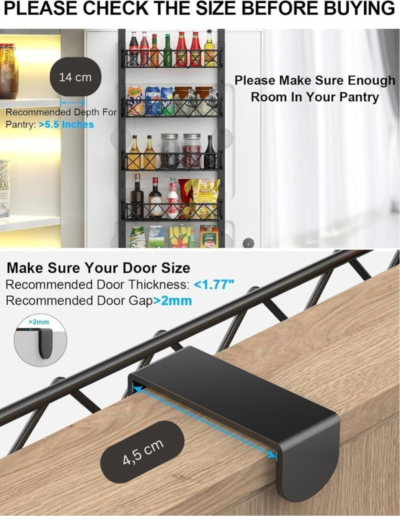 Danoz Direct - 6 Tier Adjustable Baskets Over Door Pantry Organiser for Home Kitchen - danozdirect