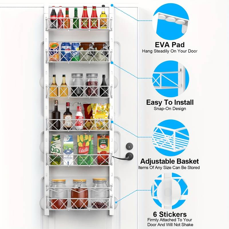 Danoz Direct - 6 Tier Adjustable Baskets Over Door Pantry Organiser for Home Kitchen - danozdirect