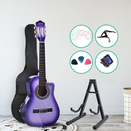 Danoz Direct - Alpha 34 Inch Classical Guitar Wooden Body Nylon String w/ Stand Beignner Purple - danozdirect