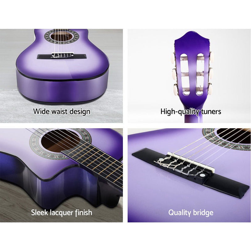 Danoz Direct - Alpha 34 Inch Classical Guitar Wooden Body Nylon String w/ Stand Beignner Purple - danozdirect