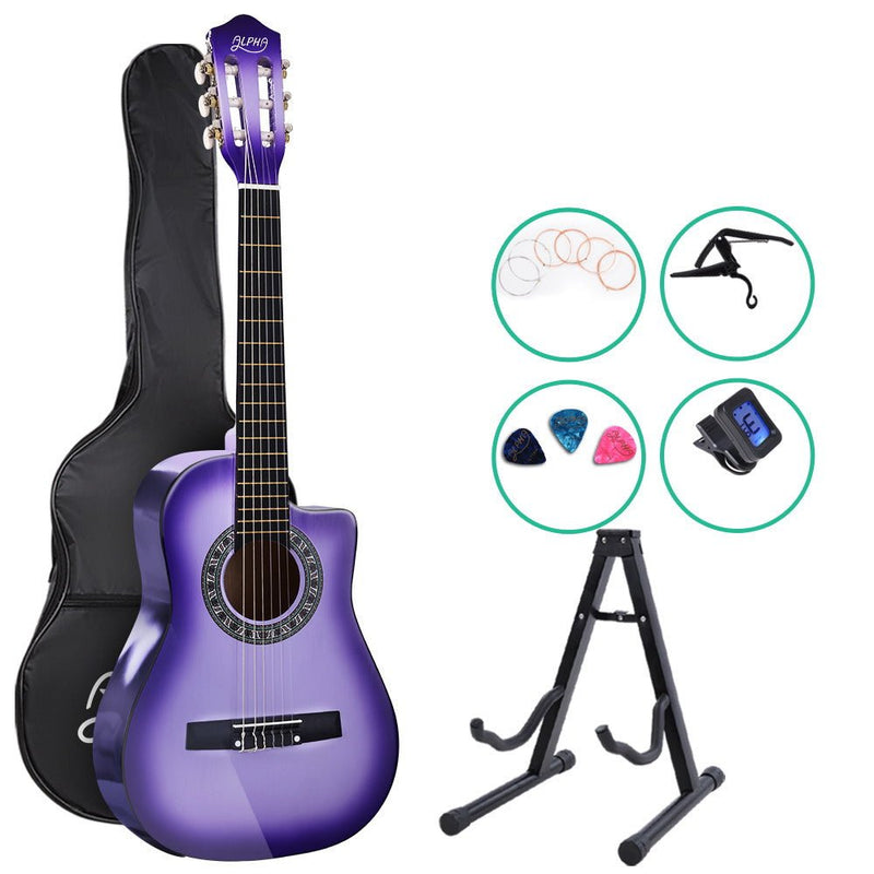 Danoz Direct - Alpha 34 Inch Classical Guitar Wooden Body Nylon String w/ Stand Beignner Purple - danozdirect