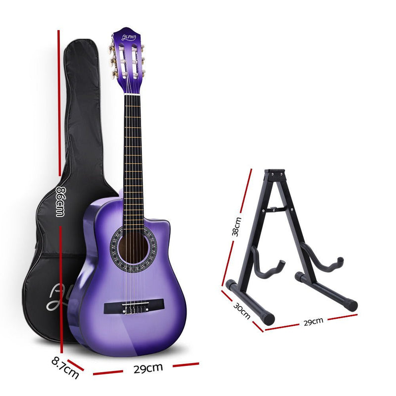 Danoz Direct - Alpha 34 Inch Classical Guitar Wooden Body Nylon String w/ Stand Beignner Purple - danozdirect