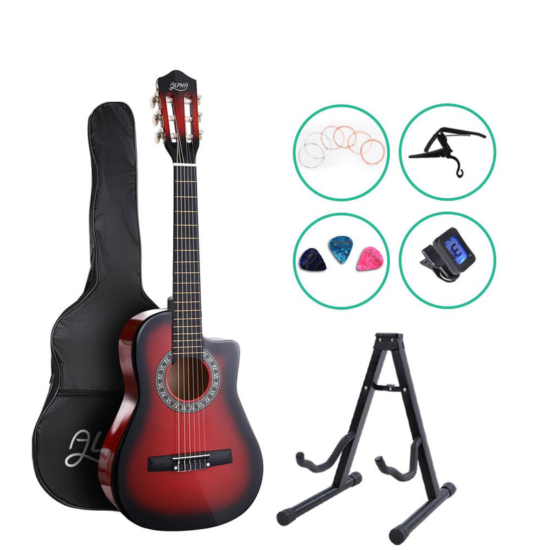 Danoz Direct - Alpha 34 Inch Classical Guitar Wooden Body Nylon String w/ Stand Beignner Red - danozdirect