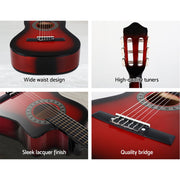 Danoz Direct - Alpha 34 Inch Classical Guitar Wooden Body Nylon String w/ Stand Beignner Red - danozdirect