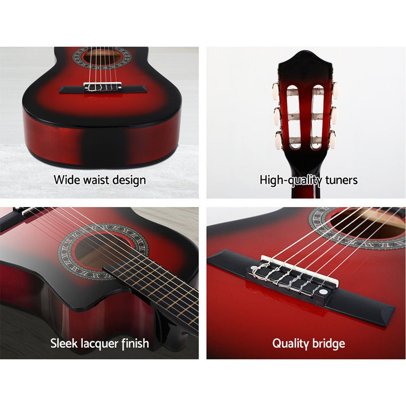 Danoz Direct - Alpha 34 Inch Classical Guitar Wooden Body Nylon String w/ Stand Beignner Red - danozdirect