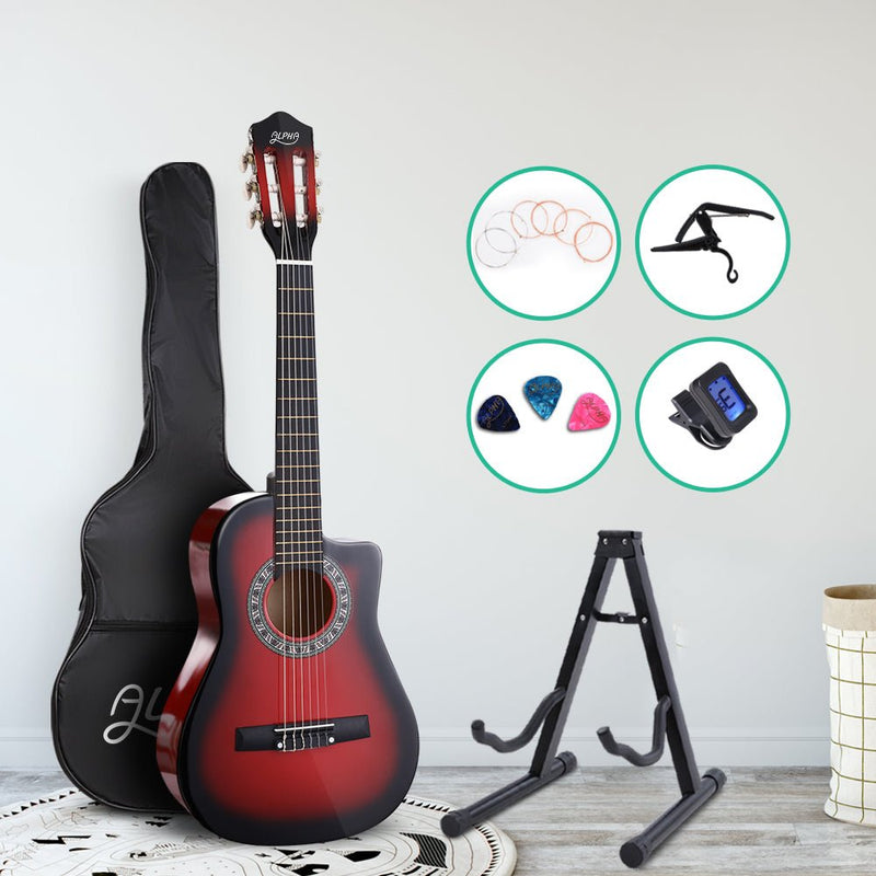 Danoz Direct - Alpha 34 Inch Classical Guitar Wooden Body Nylon String w/ Stand Beignner Red - danozdirect