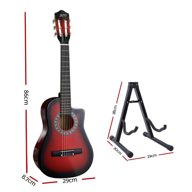 Danoz Direct - Alpha 34 Inch Classical Guitar Wooden Body Nylon String w/ Stand Beignner Red - danozdirect
