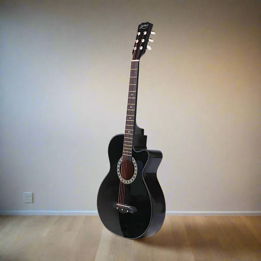 Danoz Direct - Alpha 38 Inch Acoustic Guitar Wooden Body Steel String Full Size Cutaway Black - danozdirect