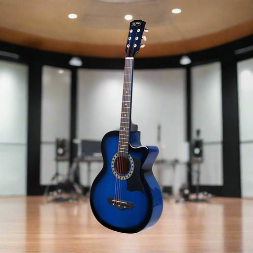 Danoz Direct - Alpha 38 Inch Acoustic Guitar Wooden Body Steel String Full Size Cutaway Blue - danozdirect