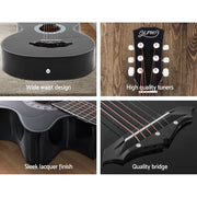 Danoz Direct - Alpha 38 Inch Acoustic Guitar Wooden Body Steel String Full Size w/ Stand Black - danozdirect