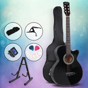 Danoz Direct - Alpha 38 Inch Acoustic Guitar Wooden Body Steel String Full Size w/ Stand Black - danozdirect